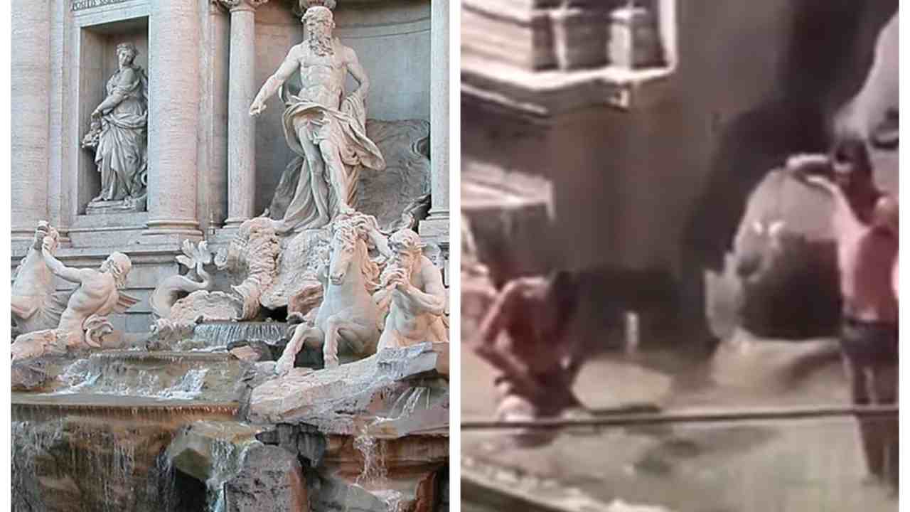 Coppia si lava e depila in una fontana a Trastevere