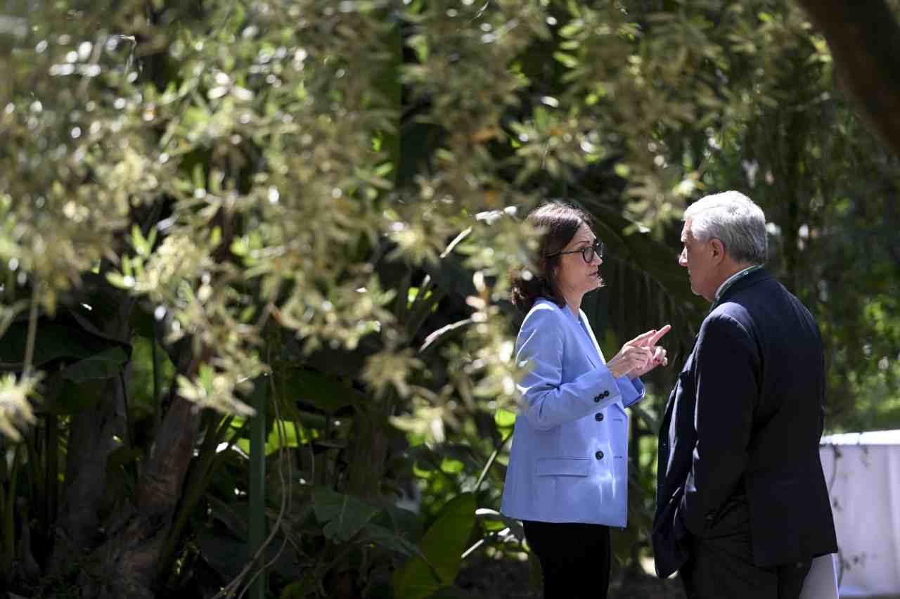 Tajani e Gelmini discutono sulla nomina di Ronzulli alla guida di FI in Lombardia (foto Ansa)