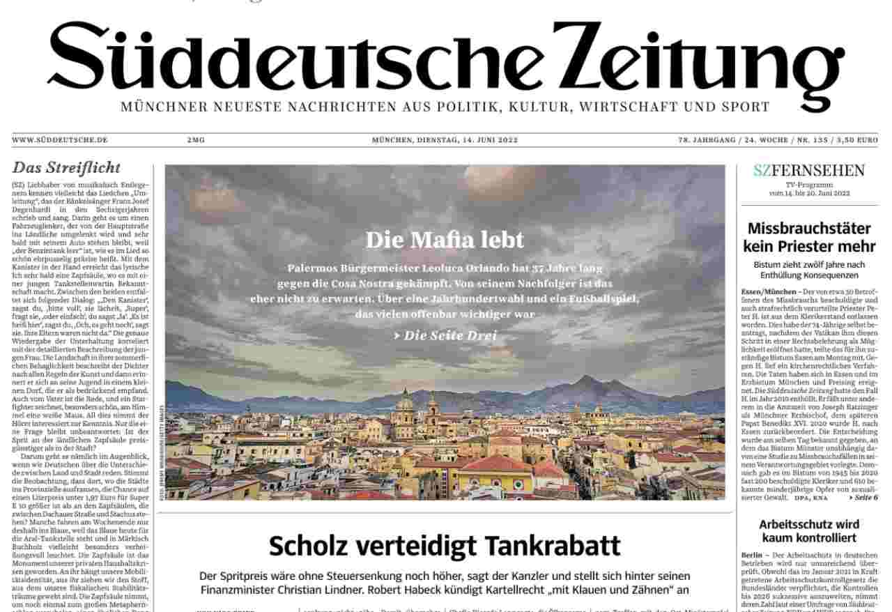 La prima pagina della Suddeutsche Zeitung contro l'Italia