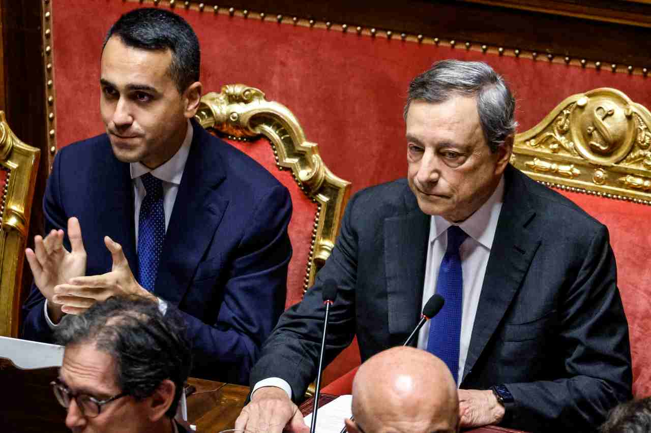 Di Maio e Draghi in Senato (foto ANSA)