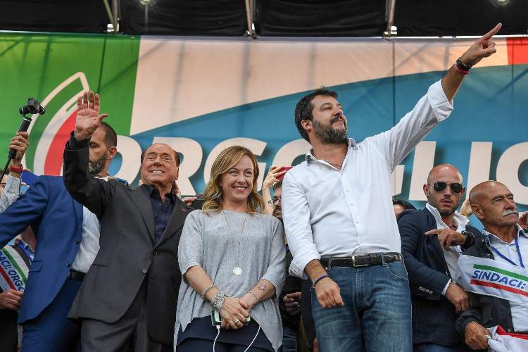 Silvio Berlusconi, Giorgia Meloni e Matteo Salvini (foto Ansa)