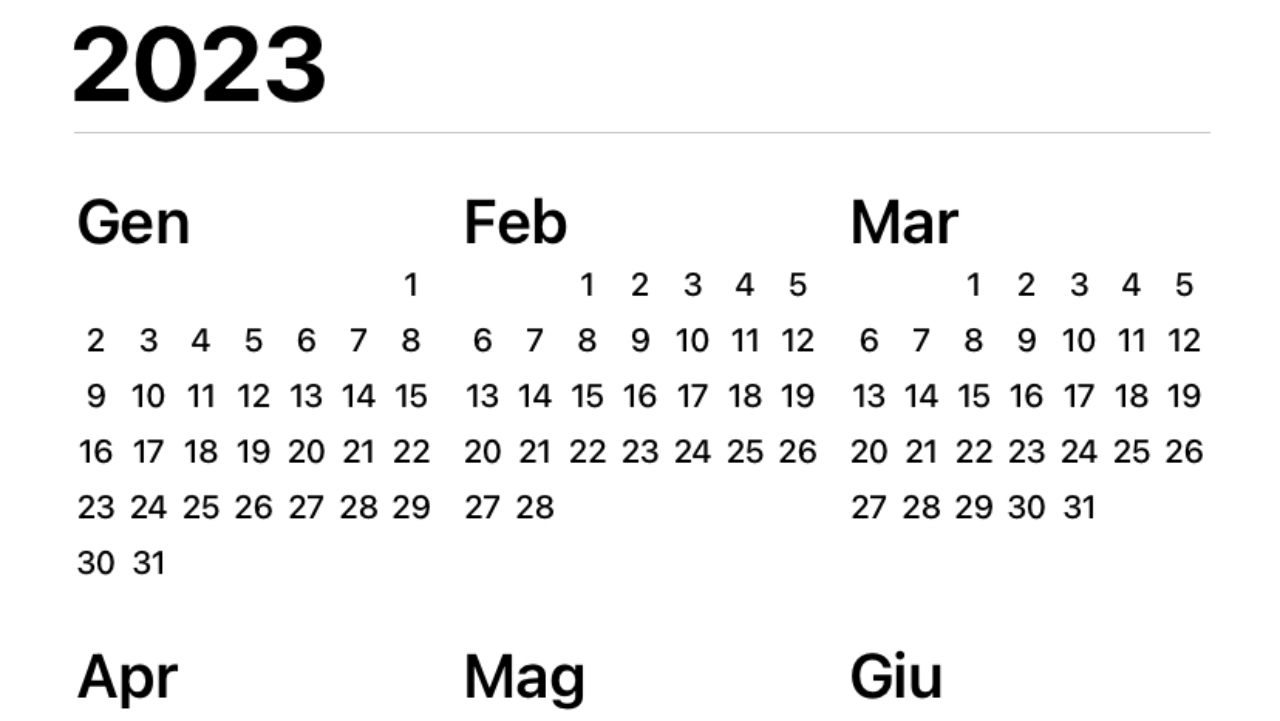Calendario 2023 festività ponti 
