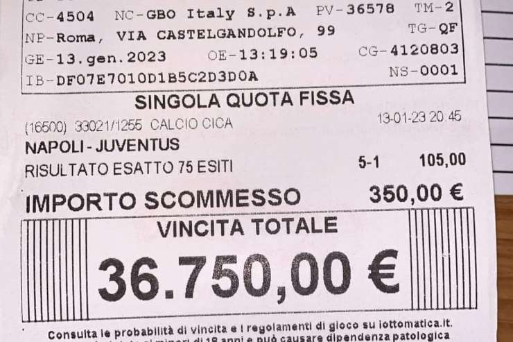 Scommettitore indovina risultato esatto