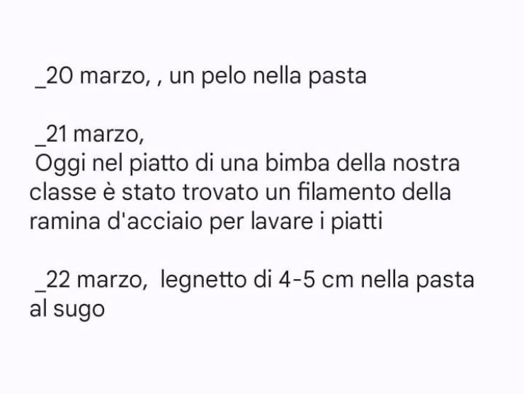 Segnalazione genitori su mensa Giovanni XXIII