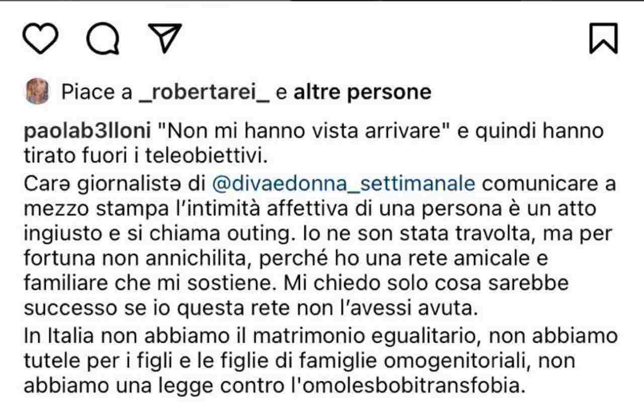 Post istagram di Paola Belloni