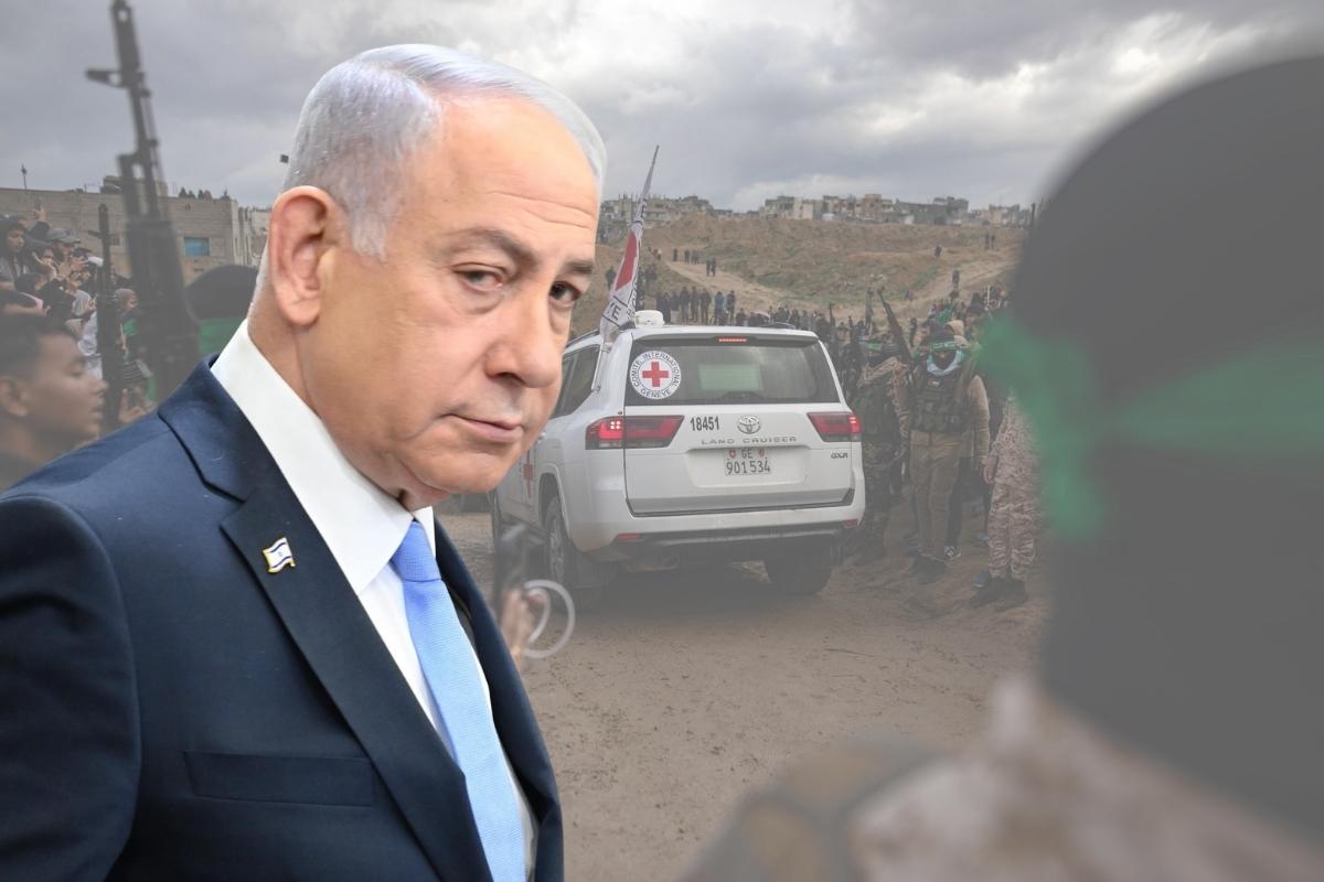 Sullo sfondo il rilascio degli ostaggi palestinesi da parte d Israele. In primo piano il premier Netanyahu