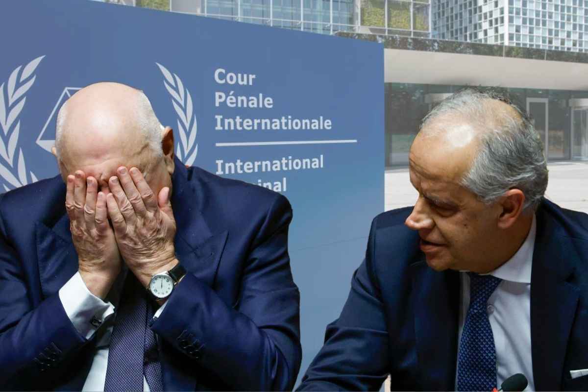 I Ministri Nordio e Piantedosi, sullo sfondo la Cpi