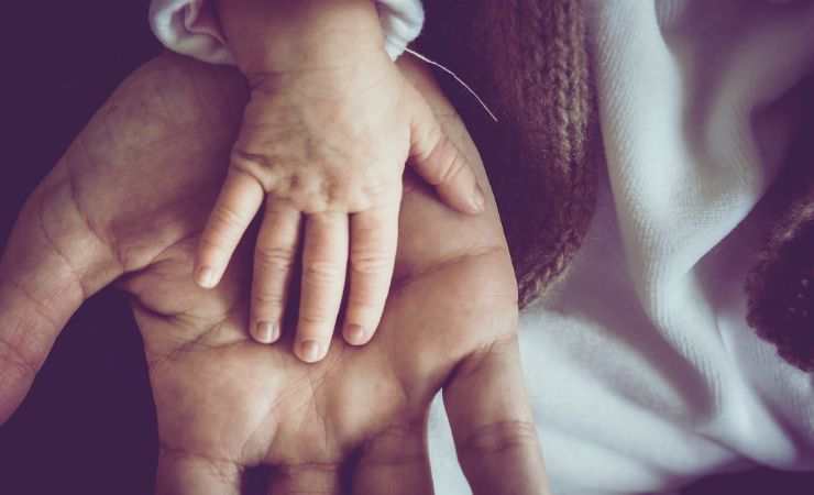 mano di un adulto e un bambino