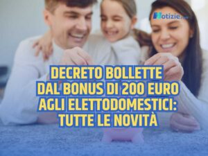 Una famiglia felice, risparmia. In primo piano il decreto bollette