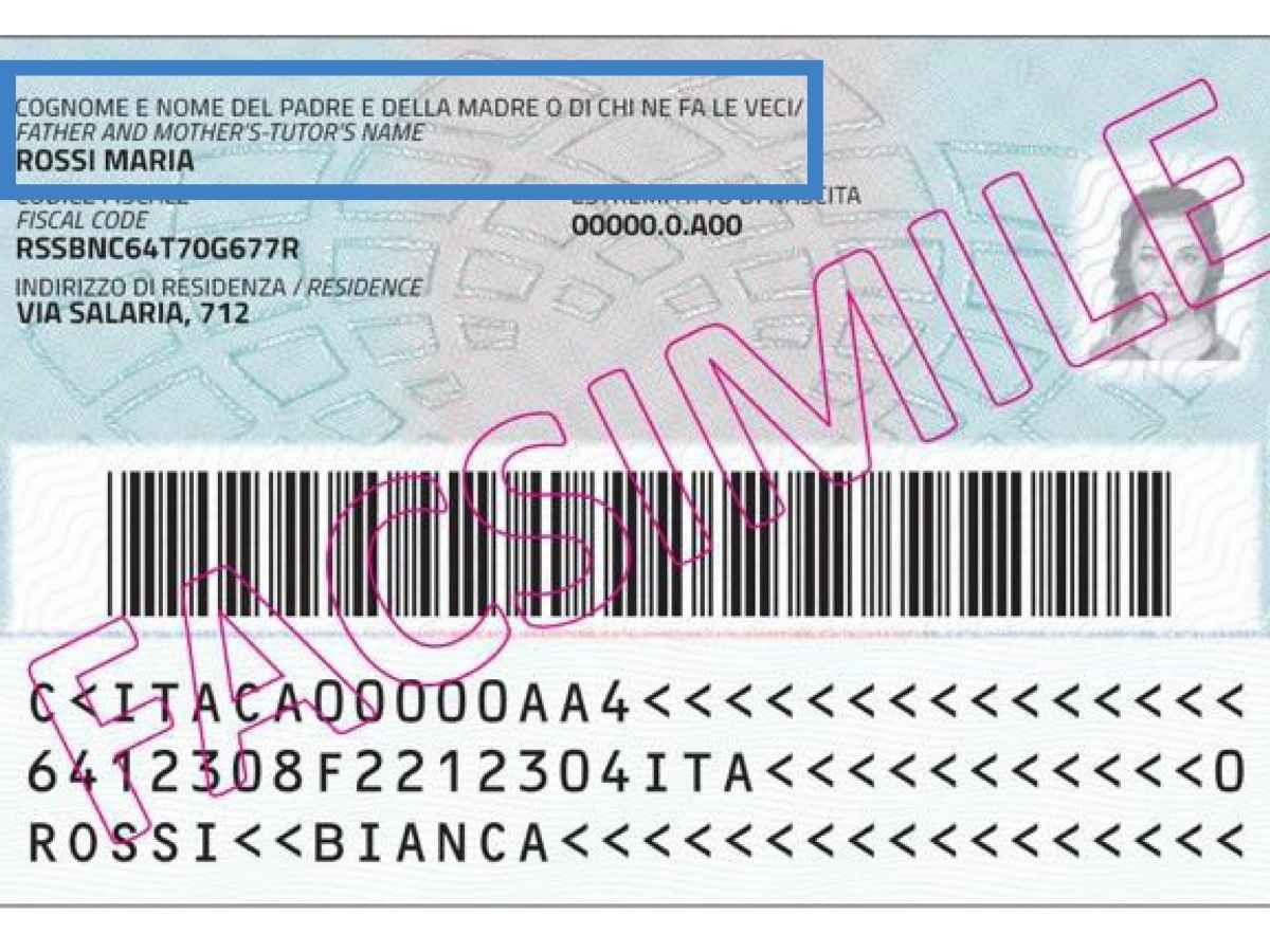 Fac Simile della carta di identità di un minorenne