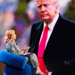 Meloni e Trump sullo sfondo