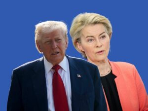 Una combo con il presidente Usa Donald Trump e la presidente della Commissione Ue Ursula von der Leyen