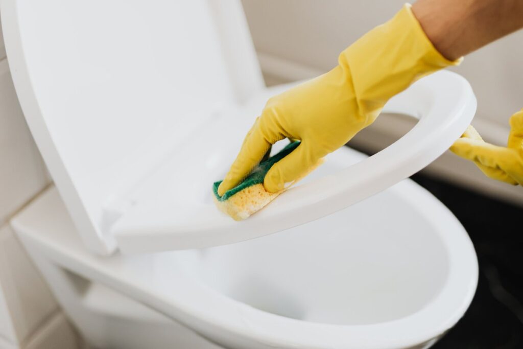 Persona pulisce il wc