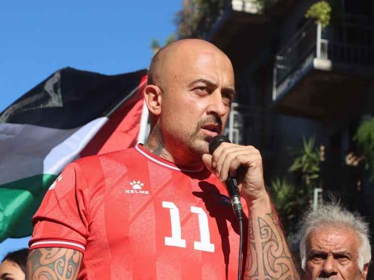 Gabriele Rubini durante una manifestazione pro Palestina
