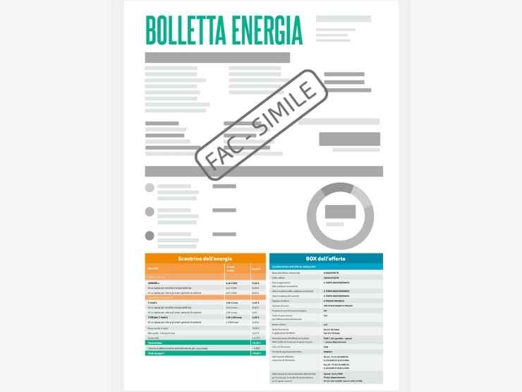 Il fac-simile della nuova bolletta di luce e gas in arrivo dal 1 luglio 2025