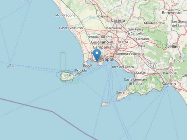 Localizzazione della forte scossa di terremoto a Napoli venerdì 18 luglio 2025
