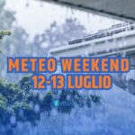 Sullo sfondo un temporale estivo. In primo piano il meteo del weekend 12-13 luglio 2025