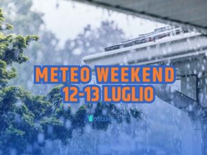 Sullo sfondo un temporale estivo. In primo piano il meteo del weekend 12-13 luglio 2025