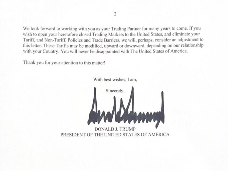 La seconda parte della lettera di Trump sui dazi Usa