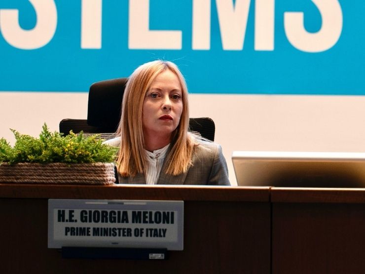 Giorgia Meloni seduta tra i banchi dell'Onu
