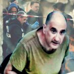 Alfredo Cospito, sullo sfondo i rilievi al casolare esploso