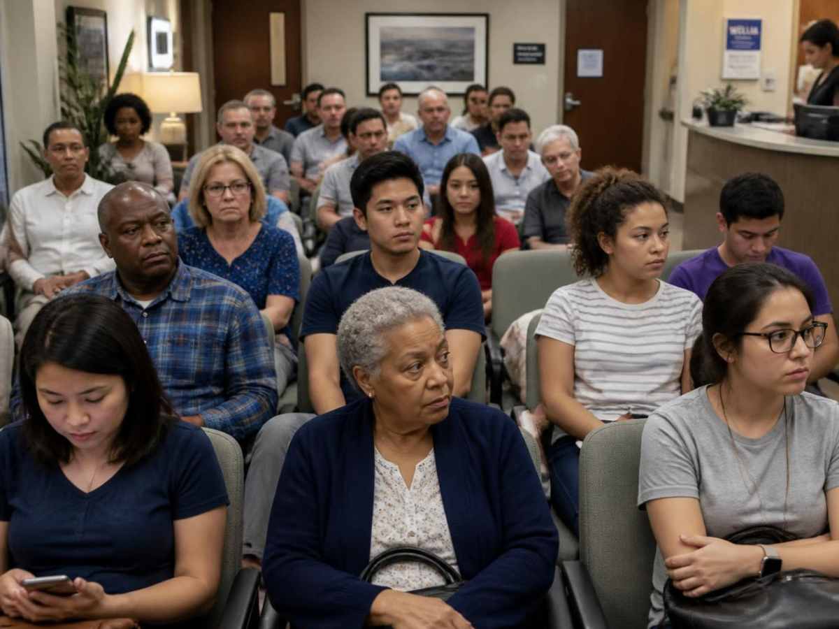 Persone attendono sedute nella sala d'attesa di un ambulatorio medico