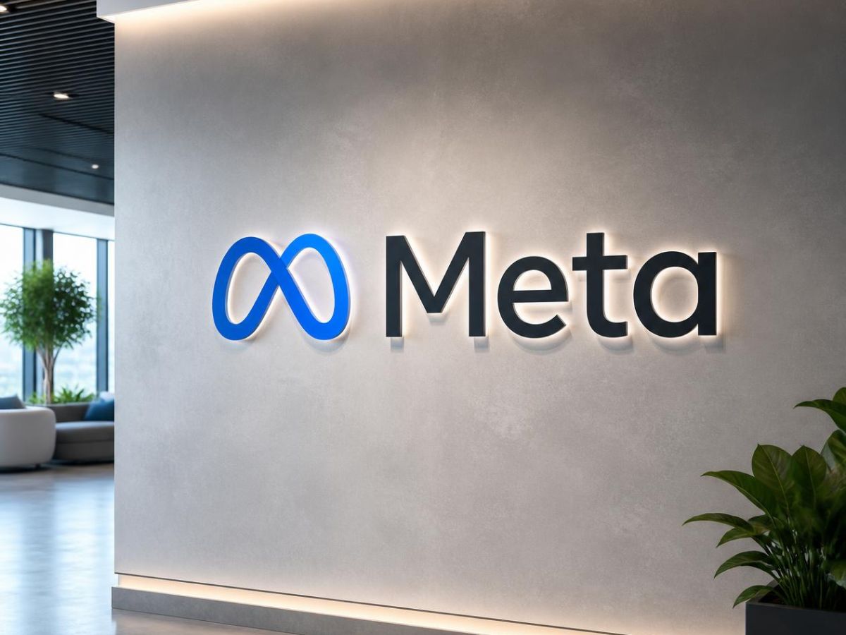 Il logo di Meta all'ingresso di un ufficio del gruppo